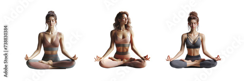 Set of Woman Yoga Lotus Pose, illustration, isolated over on transparent white background