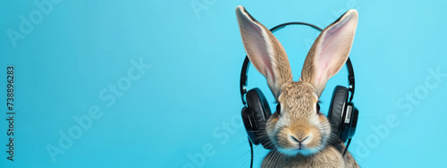 rabbit in headphones close-up