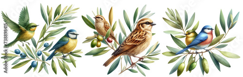 A bird on an olive branch.
