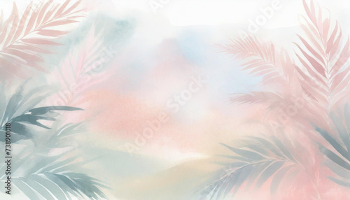Pastelowe liście palmy, akwarela, tapeta, dekoracja. Generative AI