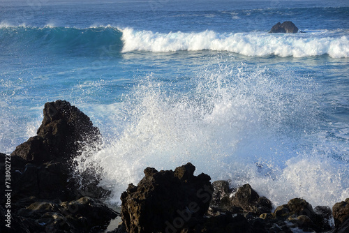 Lanzarote. Splashing waves along the coast of El Golfo