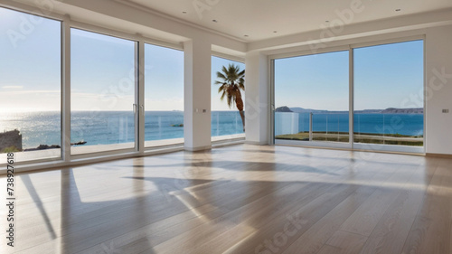 Empty new apartment with windows, hardwood, lots of natural lights and seaview