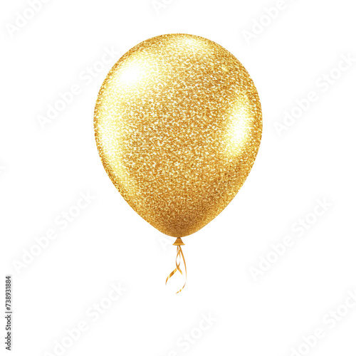 gold glitter helium balloon. Birthday balloon flying for party and celebrations. Isolated on white background. Generative AI