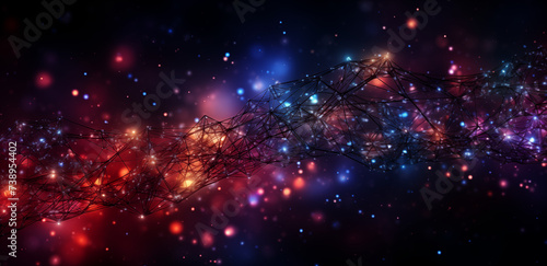 banner of red and blue stars with a black wireframe cosmic tunnel 