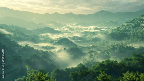 beautiful landscape of mountains in the amazon with fog