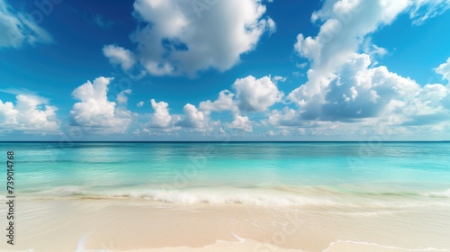 Sandy Beach With Blue Sky and White Clouds