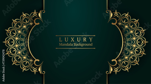 luxury green background, with gold mandala