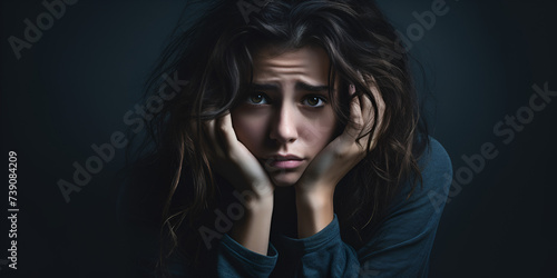 Stop sexual harassment and violence against women rape and sexual abuse concept Woman appears to be in pain dealing with anxiety International Women's Day Woman Worried Expression For Mental Health.