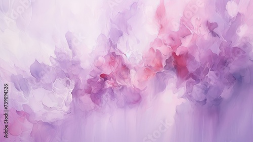 Abstract art background purple and lilac colors. Watercolor painting on canvas with soft violet gradient. Fragment of red artwork on paper with flower pattern. Texture backdrop, macro