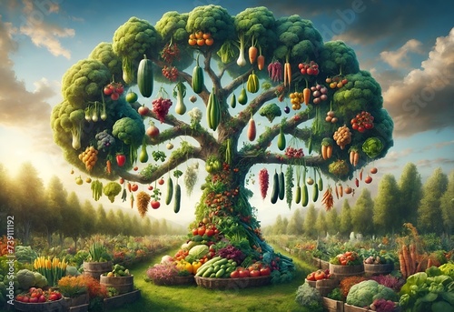 a magical tree that grows several types of vegetables