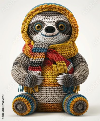 Illustration vector designs a handcrafted style amigurumi bear with detailed crochet patterns and vibrant yarn colors White background