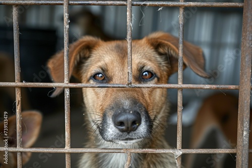 Ein eingesperrter Straßenhund in einem Käfig 