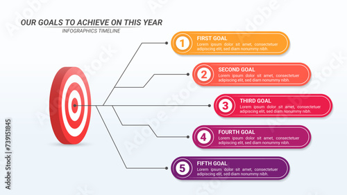 Goals to Achieve Infographic with 5 Options and Editable Text on a 16:9 Ratio for Business Goals, Targets, and Website Design.