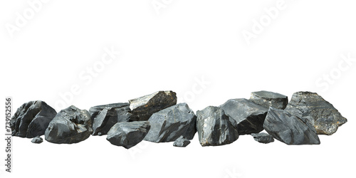 Realistic black stones scenery clipart on transparent backgrounds 3d render png