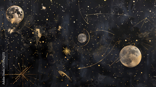 宇宙の魅力、星と月、惑星のイラスト