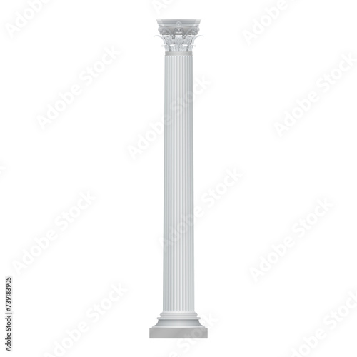 3D white column with twisted and groove ornament for interior facade vector illustration