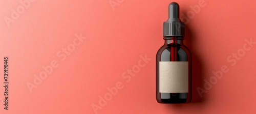 Serum dropper bottle mockup on abstract pastel color background with light, shadows, and copy space