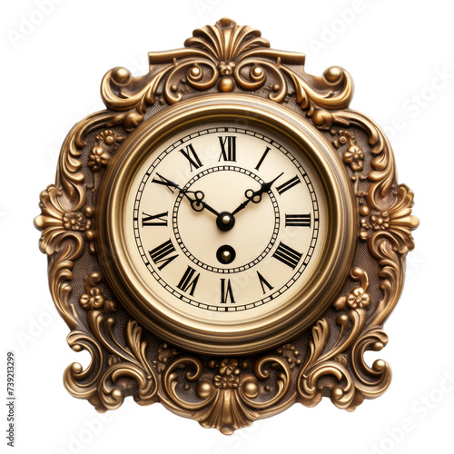 Vintage wall clock on transparent background, Png format.