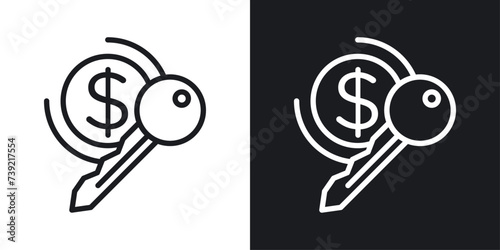 Key revenue icon designed in a line style on white background.