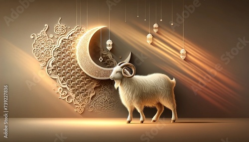 background with sheep and moon 3D rendered Eid ul Adha concept