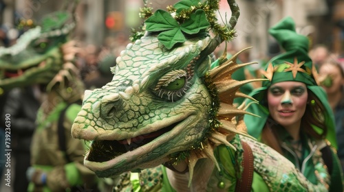 Magical creatures participating in St Patricks Day festivities