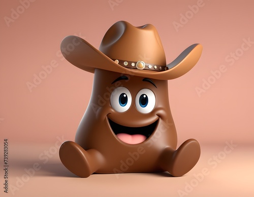 In this cartoon, an animal figure is wearing a cowboy hat and smiling. The toy character looks happy with the headgear costume hat on its snout, making a cheerful gesture