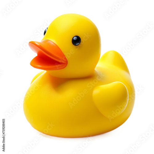 Single Yellow Rubber Duck - Cute Bath Toy Isolated on White Background