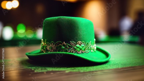 A green hat lies on the table. St. Patrick's Day concept