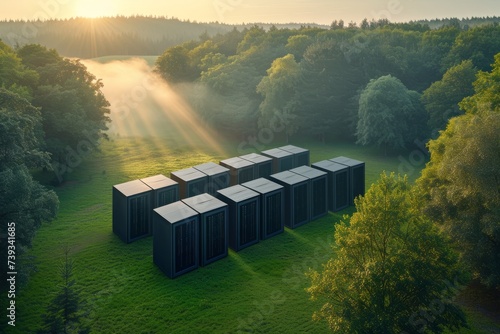 Green data center in the middle of the forest
