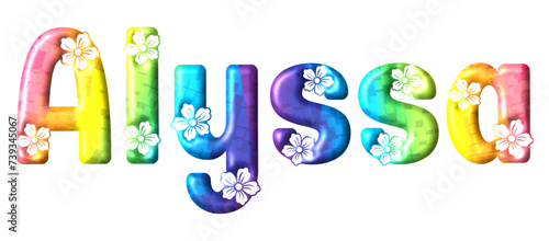 Alyssa - multicolor - written with engraved typical Hawaiian hibiscus flowers- ideal for websites, e-mail, sublimation greetings, banners, cards, t-shirt, sweatshirt, prints, cricut, 
