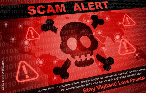 Scam Alert Background. Hacker and Cyber criminals phishing stealing private personal data, user login, password, bank account, money, credit card detail