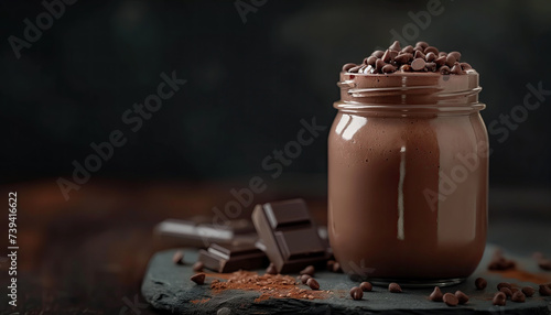 chocolate smoothie in jar with dark background