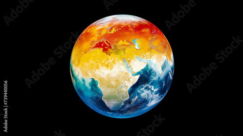 Globe of planet Earth with the north pole colored red-orange. The concept of ozone depletion. Black background.