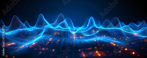 Futuristic blue sound wave visualization depicting an equalizer's dynamic rhythm, perfect for representing voice recognition and audio technology concepts