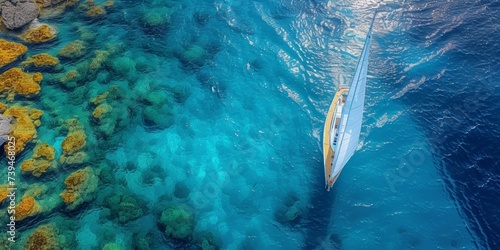 In the azure embrace of summer, a drone captures the beauty of a blue seascape.