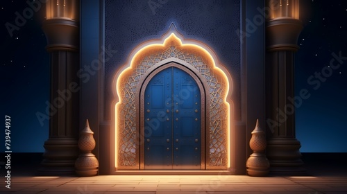3D rendering of an Arabic door in the night.