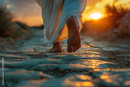 Close-Up of Jesus Walking on the Road