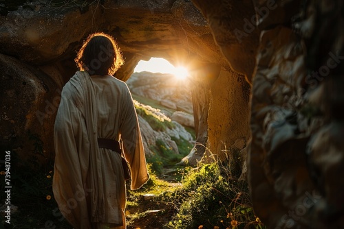 Jesus at the Tomb Entrance: A Rear View Perspective