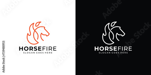 Creative Horse Fire Logo. Horse Head and Fire with Linear Outline Style. Burn Horse Logo Icon Symbol Vector Design Template.