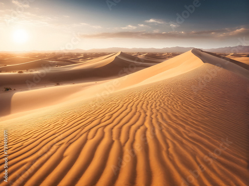 Sand Waves: Desert Dunes with Sand in the Air. generative AI