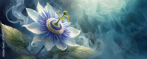 Passiflora - Męczennica, egzotyczny piękny niebieski kwiat abstrakcja