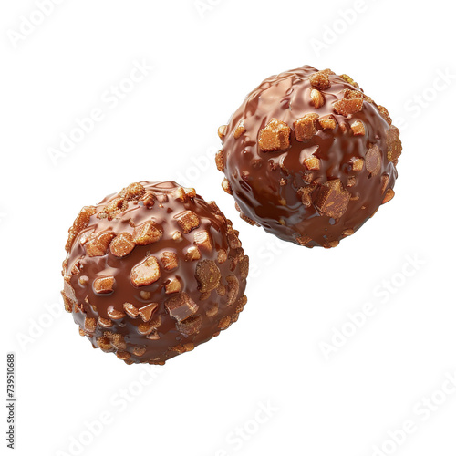 Chocolate candy ball shape filled with nuts, isolated on white background.