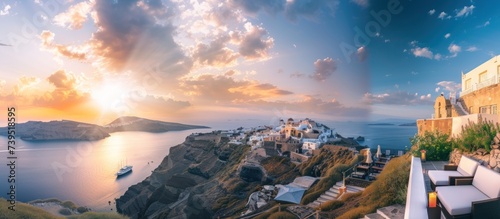 Picturesque spring sunset on the famous Greek resort