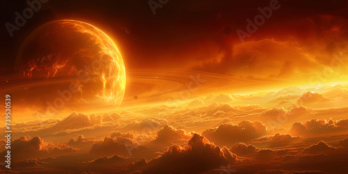A mysterious planet with reddish clouds that create the effect of aurora, like a fiery storm in th