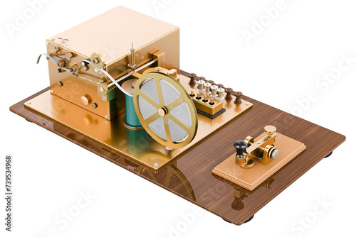 Telegraph, morse code telegraphy device, 3D rendering isolated on transparent background