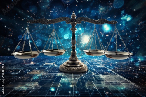 Unbiased ai. scales of justice in digital world concept with fairness in ethical systems