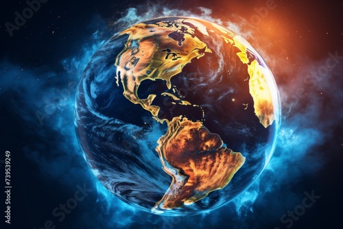 Global warming concept. earth globe with animated heat waves illustrating el nino impact