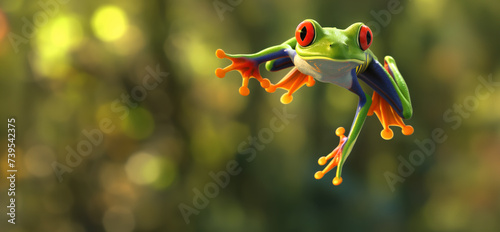 Frog Jumping into Leap Year, February Leap Year Delight. Seizing the Extra Day's Essence. Red Eyed Tree Frog. 