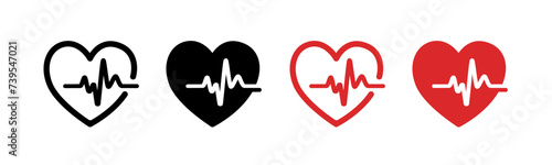 Heart beat icon set. Heart shape with pulse line. Vector illustration