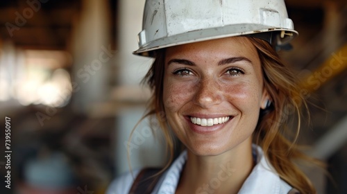 Woman in Hard Hat Showing Confidence in Construction Site Generative AI